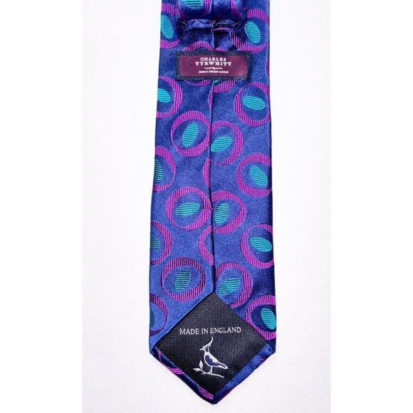 CHARLES TYRWHITT Mens 100% Silk Necktie Designer POLKA DOT Blue Green Pink - Picture 4 of 5